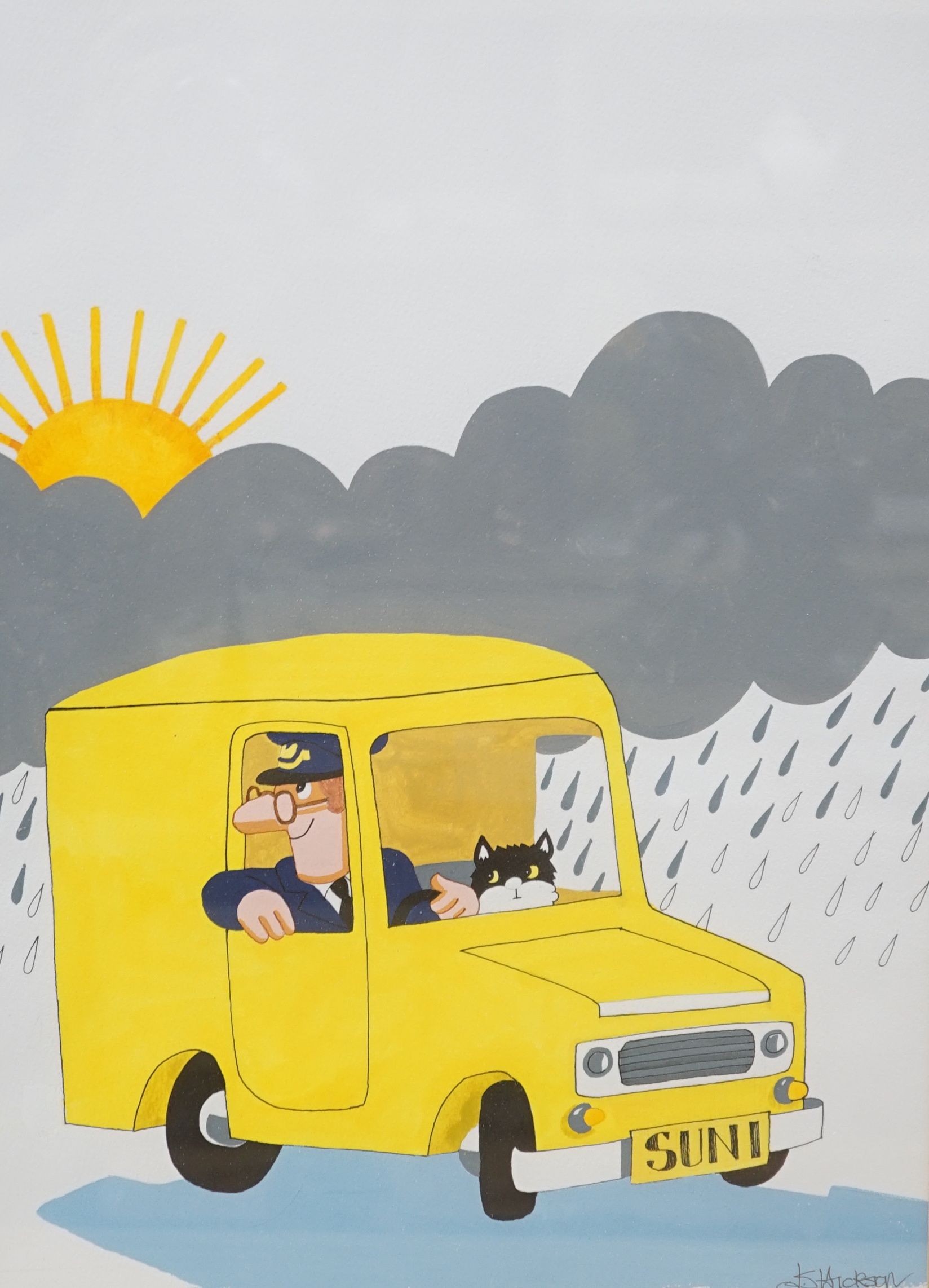 Postman Pat, original artwork by Joan Hickson, acrylic and flet pen, 36 x 46cm